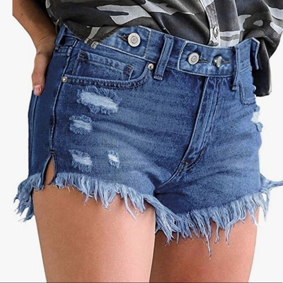 LookBookStore Distressed Dark Wash Jean Shorts Size Medium Frayed Raw Hem - Picture 6 of 6